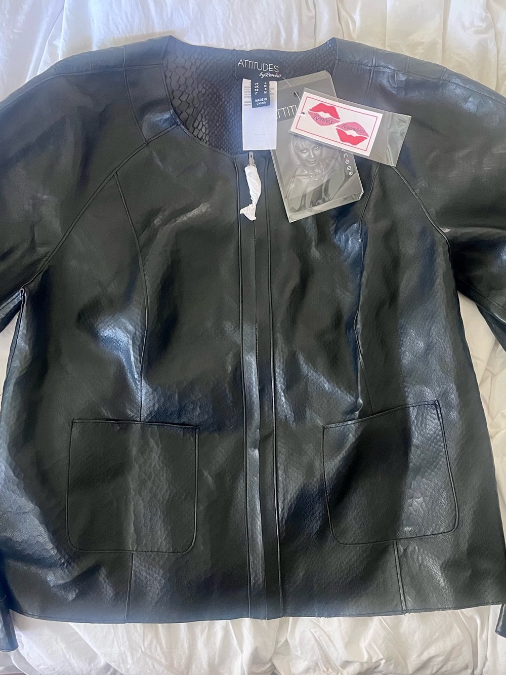 Attitudes by Renee Black Faux Leather Bomber Jacket
